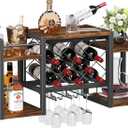 Wall Mounted Wine Rack with Glass Holder, Wood-Metal Retro Bar Shelf, Wine Bottles Display Wall Storage for Kitchen Dining Room Home Bar (31.5 inch, Vintage)