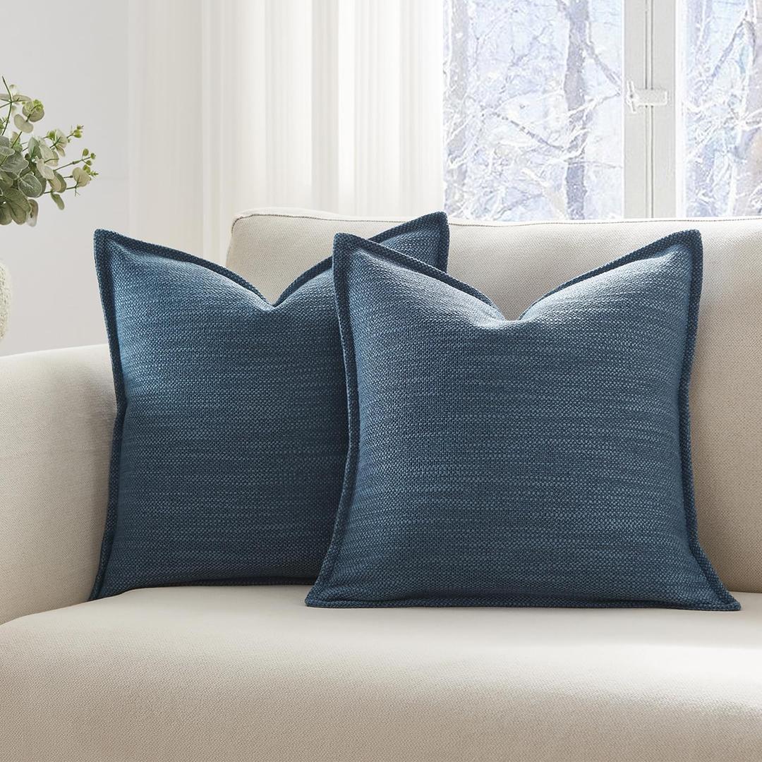 Set of 2 Marine Blue Pillow Covers 20 x 20 inches Flange Edge Pillow Covers Textured Throw Pillow Covers for Neutral Home Decor
