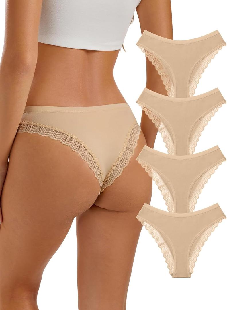 REORIA Womens Cotton Underwear Lace Hipster Panties Low rise Briefs 4 Pack (S)