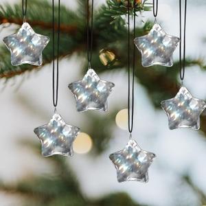 6Pcs Glass Christmas Ornaments Clear Faceted Glass Star Hanging Decorations for Centerpieces Sun Light Catcher Crystal Ornaments for Christmas Tree Windows Chandelier Wedding New Year Party Supplies
