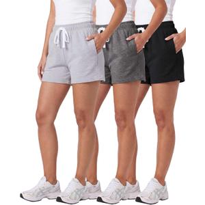 Real Essentials 3 Pack: Women’s Cotton French Terry Shorts Pockets - Casual Athletic Lounge 