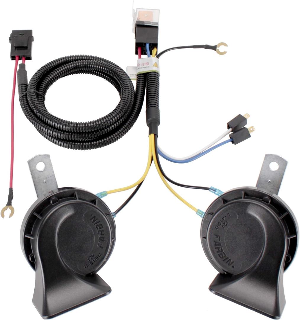 FARBIN 12V Electric Air Horn Kit for Truck, Car, SUV, Motorcycle, Boat - Black Horn with Wire Harness