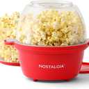 Nostalgia Electric Non Stick Stirring Popcorn Maker for 8 Cups of Theater Style Popcorn with Hot Oil - Dual-Use Lid & Serving Bowl Cool Touch Handles - Easy to Store - Red