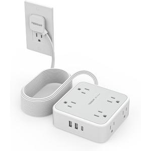 TESSAN Surge Protector Power Strip, 20 Ft Flat Plug Extension Cord with 3 USB (1 USB C) 8 Outlets, 1250W, 900J Protection, 3 Sided Outlet Extender with Power Switch for Office, Dorm Room, Grey