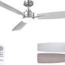 Amico Ceiling Fans with Lights, 52 Inch Ceiling Fan with Light and Remote Control, Nickel Fan, Reversible, 3CCT, Dimmable, Noiseless, Ceiling Fan for Bedroom, Indoor/Outdoor Use