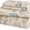 JSD Beige Boho Floral Cotton Sheet Set Full Size, 300 TC Printed Sateen Bed Sheets Deep Pocket, Soft Breathable Wrinkle Free