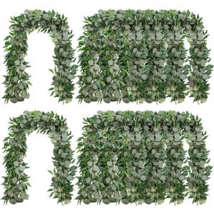 10 Sets Artificial Greenery Garlands Bulk Total 55.8 Feet Silver Dollar Eucalyptus Garland with Fake Willow Vines for Baby Shower Rustic Wedding Arch Swag Table Runner Home Spring Decoration