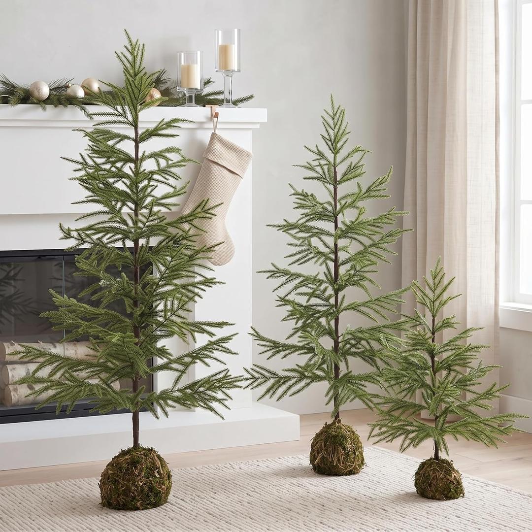 3pcs 2ft 3ft 4ft Artificial Norfolk Pine Christmas Tree with Moss Ball Base