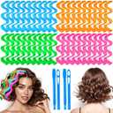 42 Pieces Heatless Waves Hair Curler, No Heat Damage Wavy Hair Curlers with 2 Sets of Styling Hooks, Heatless Curls for Women Girls Short Hair((4 Colors, 25cm / 9.8")