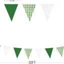 32Ft Green Party Decorations Green Buffalo Plaid Checkered White Triangle Flag Gingham Pennant Bunting Fabric Garland for Wedding Birthday Picnic BBQ Outdoor Golf Party Dinosaur Arbor Day Decorations