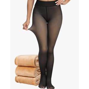 CHRLEISURE Women's Fleece Lined Tights - Fake Sheer Warm Pantyhose Thick Winter Legging, Large