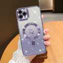 NITITOP Compatible with iPhone 11 Pro Max Case Cute Clear Glitter [Compatible for MagSafe] Plating Heart Sparkle Bling Magnetic Girl Women Electroplated Frame Camera Protection Back Cover - Purple