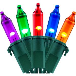 YULETIME 100 Multicolor Christmas Lights, 33 ft Green Wire LED String Light | Incandescent-Like LED Bulbs, End-to-End Connectable, UL Certified, 4" Spacing