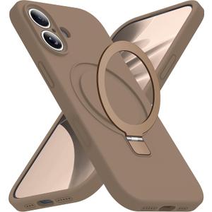 SKYLMW Compatible with iPhone 17 Case with Magnetic Invisible Stand Compatible with Mag-Safe Military Drop Tested Shockproof Silicone 17 Phone Cases for Women Men 6.3"Brown
