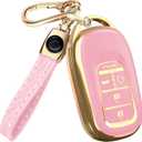 Lucrum Compatible with Honda Key Fob Cover & Leather Keychain - TPU Keyfob Case for Accord Civic CR-V HR-V Pilot Ridgeline, For 5 Button Remote (2022-2026) - Pink and Gold