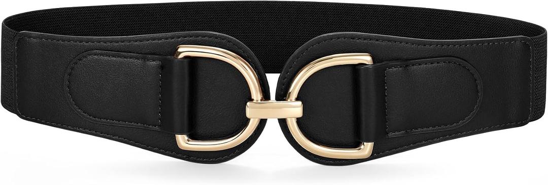 SANSTHS Vintage Women Stretchy Wide Belt Chunky Buckle Elastic Wide Waist Belts for Dresses Coats | XL: Fit Waist Size:39"-46"