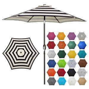 Blissun 7.5 ft Patio Umbrella, Yard Umbrella, Outdoor Market Umbrella with Push Button Tilt Crank, Black & Beige