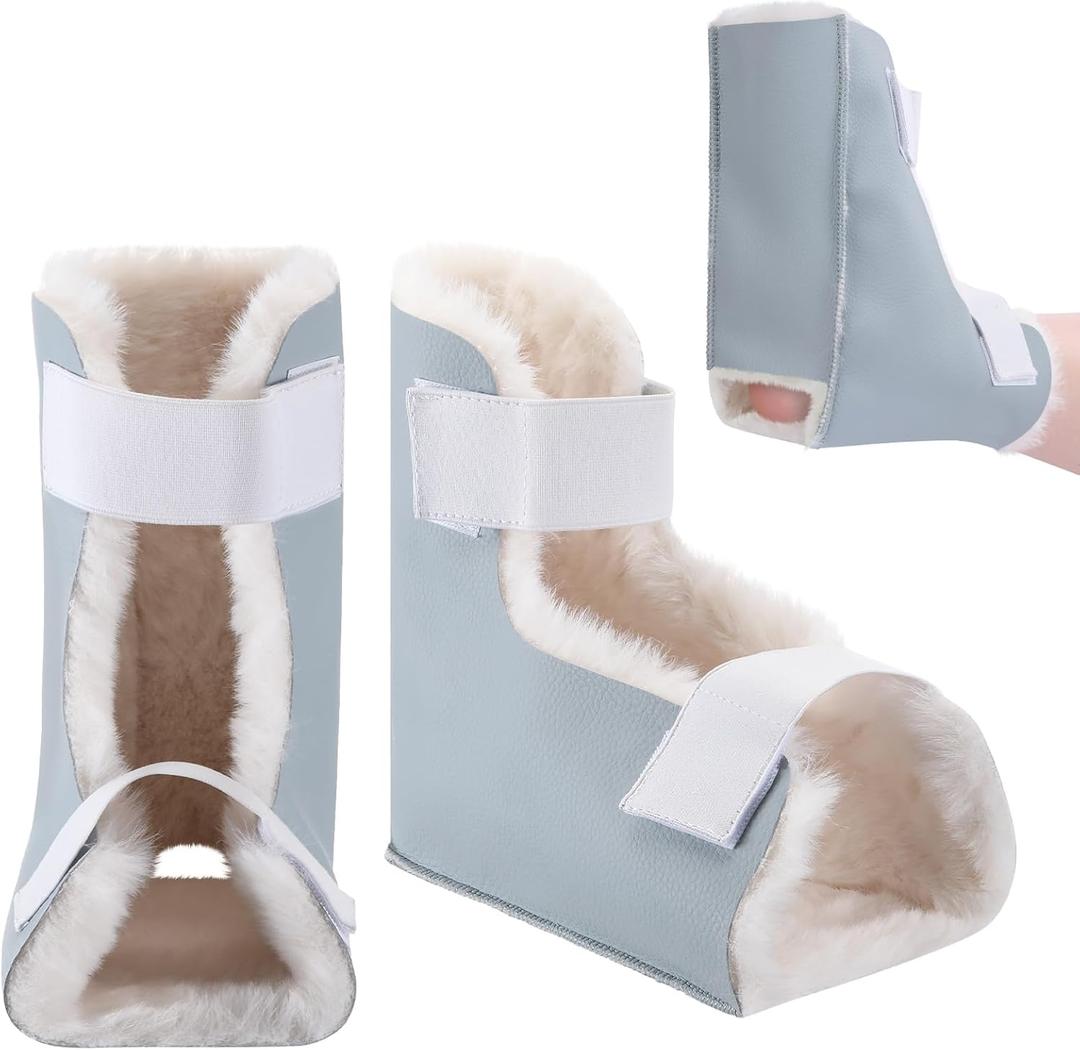 2 pcs Heel Protectors for Pressure Sores Boot Sheepskin Heel Protectors Soft Foot Cushions Pads with Securing Strap for Protect Feet Ankle Pressure Bed Sores