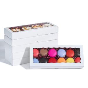 24PCS 12 x 5 x 1.5 inches Auto-Popup One Piece Premium Macaron Boxes for 12, Cookie Boxes for Gift Giving, Bakery Box for Holiday Cookie Gift Sets (Ivory White)