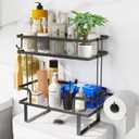 Over The Toilet StorageBathroom Shelves Over Toilet,2 Tier Above Toilet Storage with Hanging Hook & Toilet Paper Holder,Non-Trace Adhesive, No Drilling Toilet Organizer (Black)