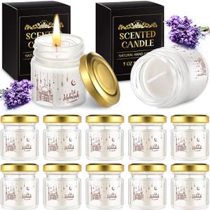 12 Pcs Ramadan Mubarak Scented Soy Candles Lavender Eid Lights Scented Glass Jar Muslim Candles Gift Bulk for Home Islamic Party Favor Happy Eid Festival Decor