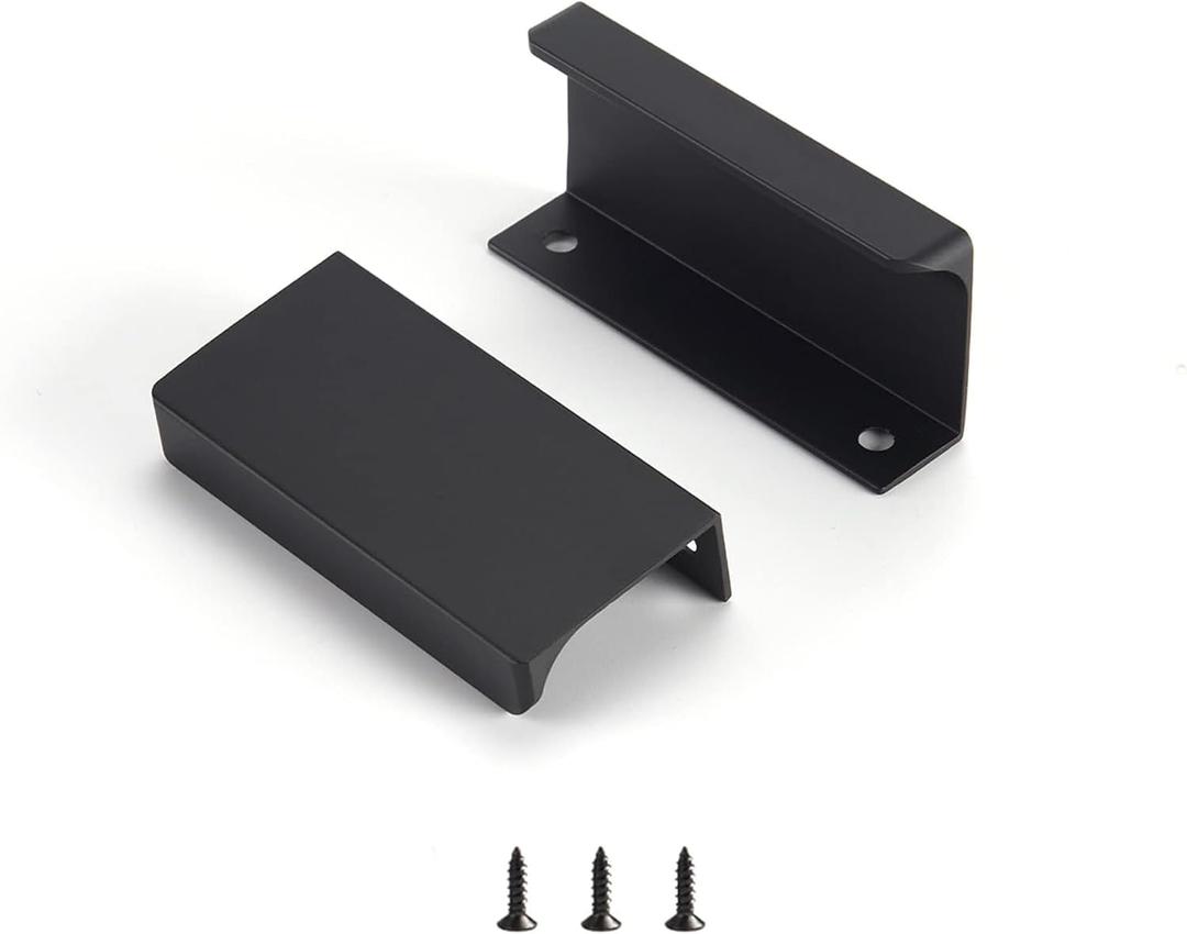 Satanga Black Pack of 2 Edge Finger Pull for Cabinets Kitchen Concealed Aluminum Hidden Bar Pulls Drawer Pulls Easy to Install 3.15 inch Overall Length