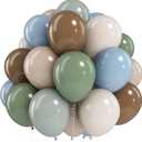 Sage Green Blue Brown Balloons, 60PCS Dinosaur Safari Dusty Blue Olive Green Coffee Beige Eucalyptus Latex Balloon Jungle Hunting Balloons for Woodland Dino Boho Baby Shower Birthday Party Decorations