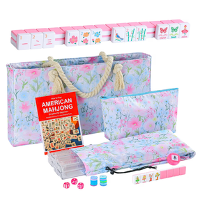 2026 American Mahjong Set Complete with Blue Carrying Bag, 160 Pink Mahjong Tiles, 4 All-in-One Transparent Mahjong Racks with Pushers, Majiang Tile Set