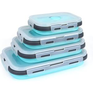 VIGIND Set of 4 Collapsible Foldable Silicone Food Storage Containers, Ktichen Collapsible Storage Bowls with Airtight Plastic Lids for Leftover, Silicone Lunch Box-Microwave, Dishwasher, Freezer Safe