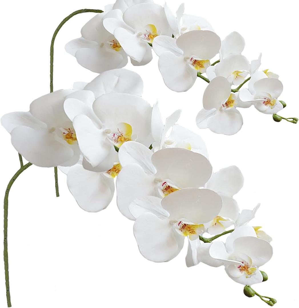 FagusHome Artificial Phalaenopsis Flowers Branches 9 Large Blooms Artificial Orchid Flowers Stem Plants 42 Inches 2 Pcs for Home Wedding Dcor (White)