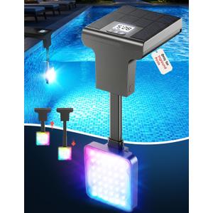 Solar Pool Lights for Inground Pools,Upgraded Solar Lights with LCD Pool Thermometer, Underwater Submersible Led Light for Pool Accessories, Swimming Pool Lighting with 10 Light Modes, 1PC