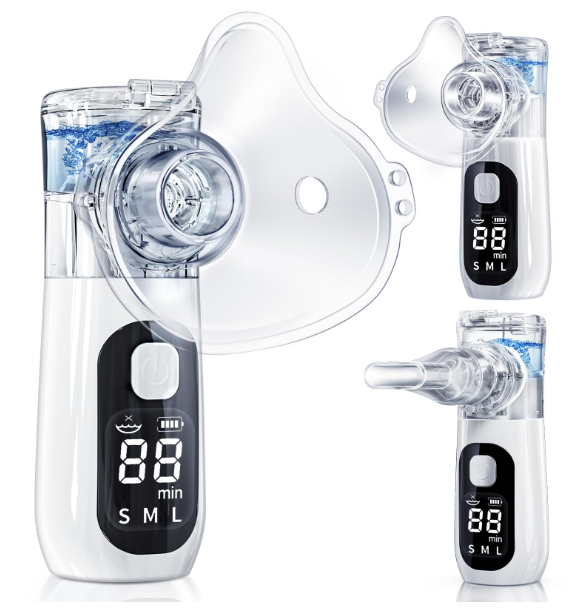 Portable Atomizer for Adults & Kids, Handheld Personal Humidifying Device with 3 Mist Levels, LCD Display, USB Rechargeable, Auto Cleaning, Auto Shut-Off, Quiet Portable for Home Office Travel