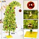 Juegoal 5 FT Artificial Christmas Tree, Pre-Lit Curved Shape Artificial Whimsical Xmas Tree with 150 LED Warm White Lights & Colorful Balls, 8 Lighting Modes Bendable Fake Pine Tree with Metal Base