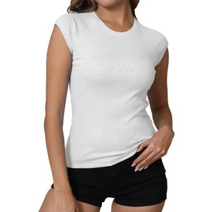 Dwnval Womens Cap Sleeve Crew Neck Shirts Y2K Slim Fit Ribbed Knited Crop Tops 2026 Summer (White, XS)
