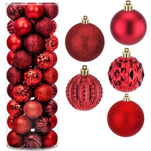 Amooca 45pc 2.36'' Christmas Ball Ornaments Xmas Tree Hanging Decoration for Festival Party Home Holiday Wedding Decors Shatterproof Plastic Balls Red & Wine