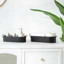 Mkono Metal Storage Basket for Toilet Tank Top Bathroom Decor, Galvanized Tray with Handle for Shelves, Farmhouse Toilet Paper Holder Organizing Bin Box for Countertop Living Room, Set of 2, Black