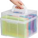 Photo Organizers and Storage 5x7  Plastic Photo Storage Box with Handle, 6 Colorful Inner Cases, Photo Boxes Storage for Cards, Stickers, Crafts, Seeds, Office Supplies (Rainbow)