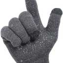 Heat Logic Unisex Thermal Knitted Winter Gloves, Touchscreen Compatible Cold Weather Warm Gloves for Men & Women, Pack of 2 (Grey + Black - With Grip)