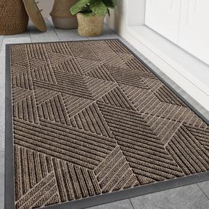 Smiry Front Door Mat Outside Entrance, Heavy Duty Sturdy Natural Rubber Doormat, Trap Dirt and Moisture, Easy Clean Low Profile Welcome Floor Mats for Indoor Outdoor Entry, 59x23 Inch, Brown
