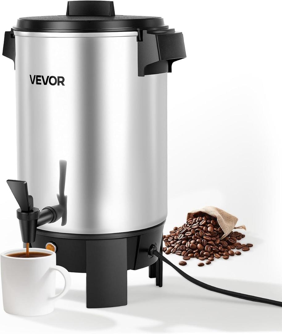 VEVOR Commercial Coffee Urn, 30 Cup 152oz Hot Beverage Dispenser with Dripless Faucet, 1090W Quick-Brewing Coffee Maker, Automatic Temperature Control, for Catering, Party, Church & Restaurant (EXP 12/31/36)