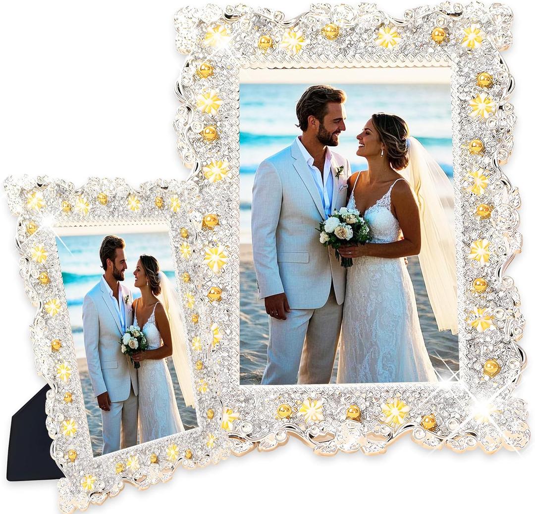 2 x 4 X 6 Inch 1PCS Crystal Picture Frame Resin Handmade Glass Rhinestone Photo Frame With High Definition Glass Display Holder