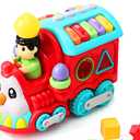 POCO DIVO Toddler Learning Train, Facial Musical Locomotive Rolling Engine, Kids Flash Rail Cargo, Baby Cartoon Push Carriage, Boys Girls Early Education Toy for Piano Animal-Sound Shape Color Count