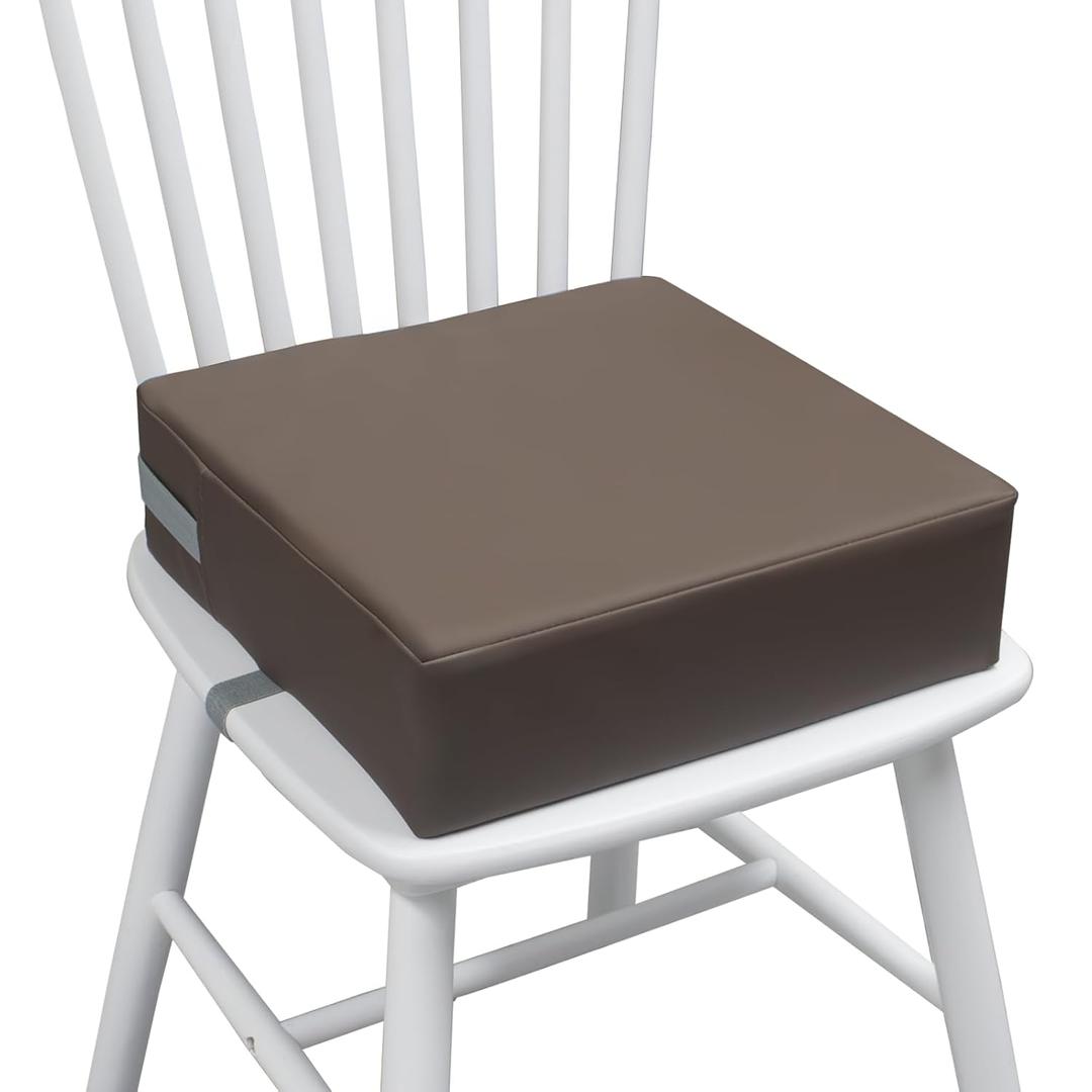 Toddler Booster Seat Dining Table Kitchen Chair, Waterproof Anti-Scratch PU Cushion, Non-Slip Bottom, Adjustable Buckle Straps, Easy Clean Portable Seat Cushion (Dark Brown)