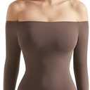 SUUKSESS Women Off the Shoulder Long Sleeve Bodysuit Double Lined Thong Bodysuit Size XS