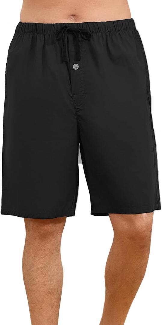 U2SKIIN Mens 100% Cotton Short Pajama Pants Lightweight Cool Sleep Pj Comfy Lounge Bottoms with Pockets and Button Fly (Black, M)