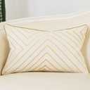 Avigers 12 x 20 Inch White Gold Striped Geometric Lines Embroidery Velvet Cushion Case Luxury Modern Lumbar Throw Pillow Cover Decorative Pillow for Couch Living Room Bedroom Car 30 x 50cm