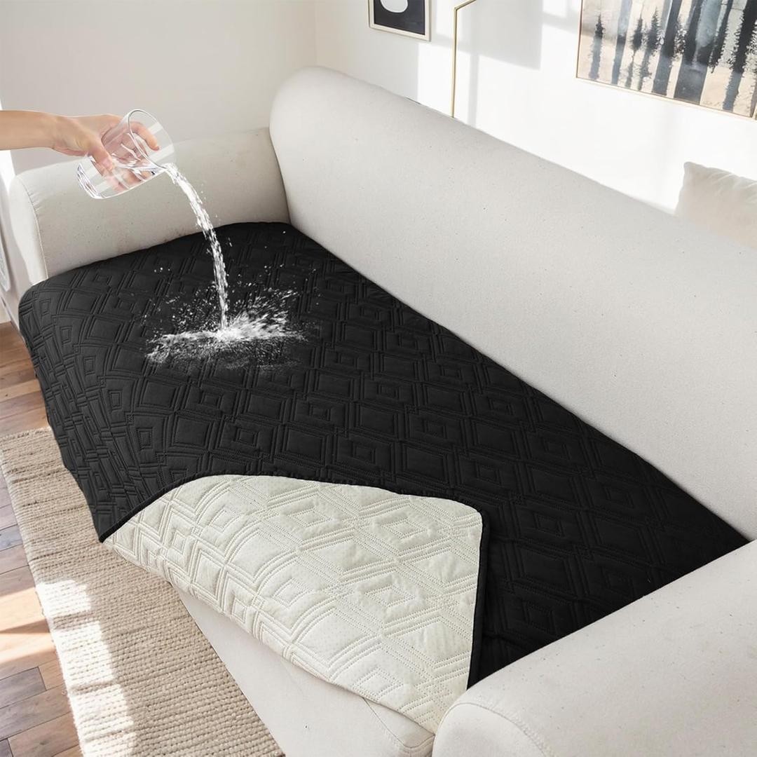 Genina 100% Waterproof Couch Cover for 4 Cushion for Dogs, Anti-Slip Sofa Covers Washable Couch Covers for Sectional L Shape Furniture Cover, 1 Piece (Black, Sofa X-Large)