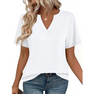 Zeagoo Womens Tops Short Sleeve V Neck Tee Shirts Cute Dressy Casual Clothing Business Work Blouse B-white, Medium