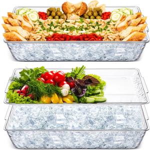 Baderke 2 Set 16" x 9" Chilled Serving Tray with Compartments, Clear