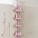 XLHOMO 32-122inch Corner Shower Caddy Tension Pole Pink, Rustproof Drill-Free Shower Shelves for Bathroom Bathtub Washbasin, Adjustable Shower Organizer with 4 Tier Patent Stable Shelves & Towel Bars